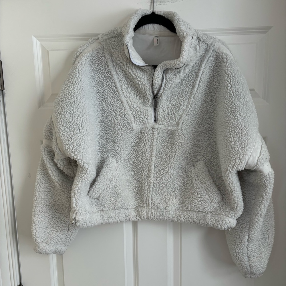 Cozy Ivory Sherpa Quarter-Zip Pullover Sweater
